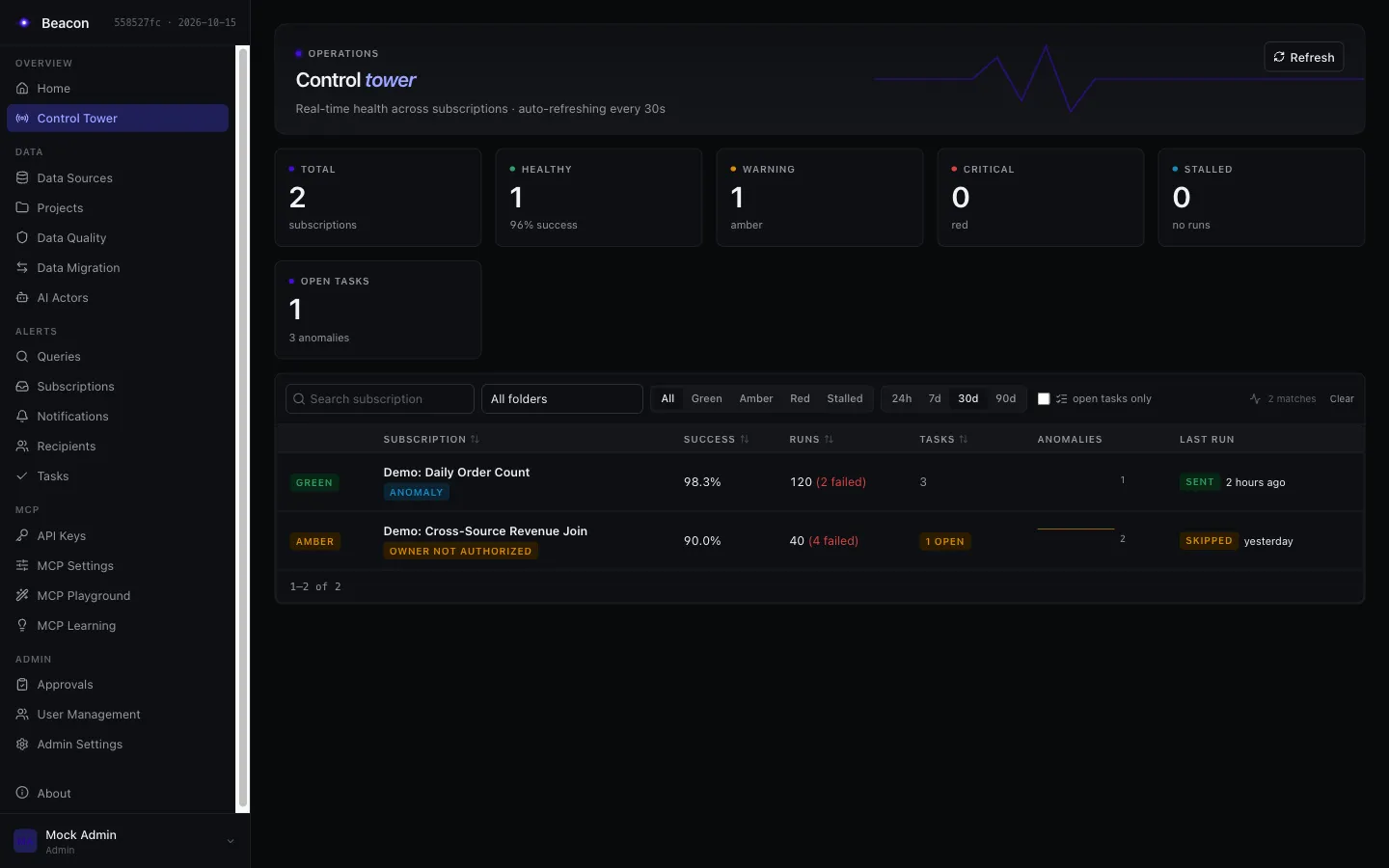 The Control Tower in the dark theme