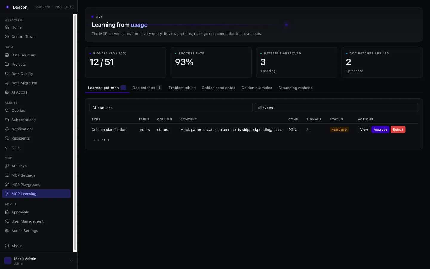 The MCP Learning page in the dark theme