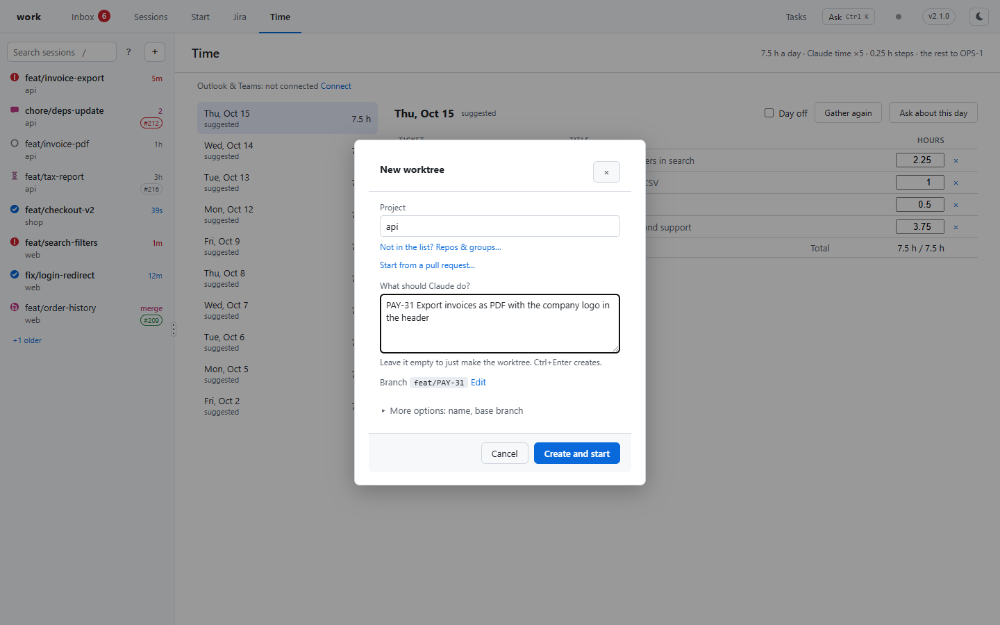 The New worktree dialog