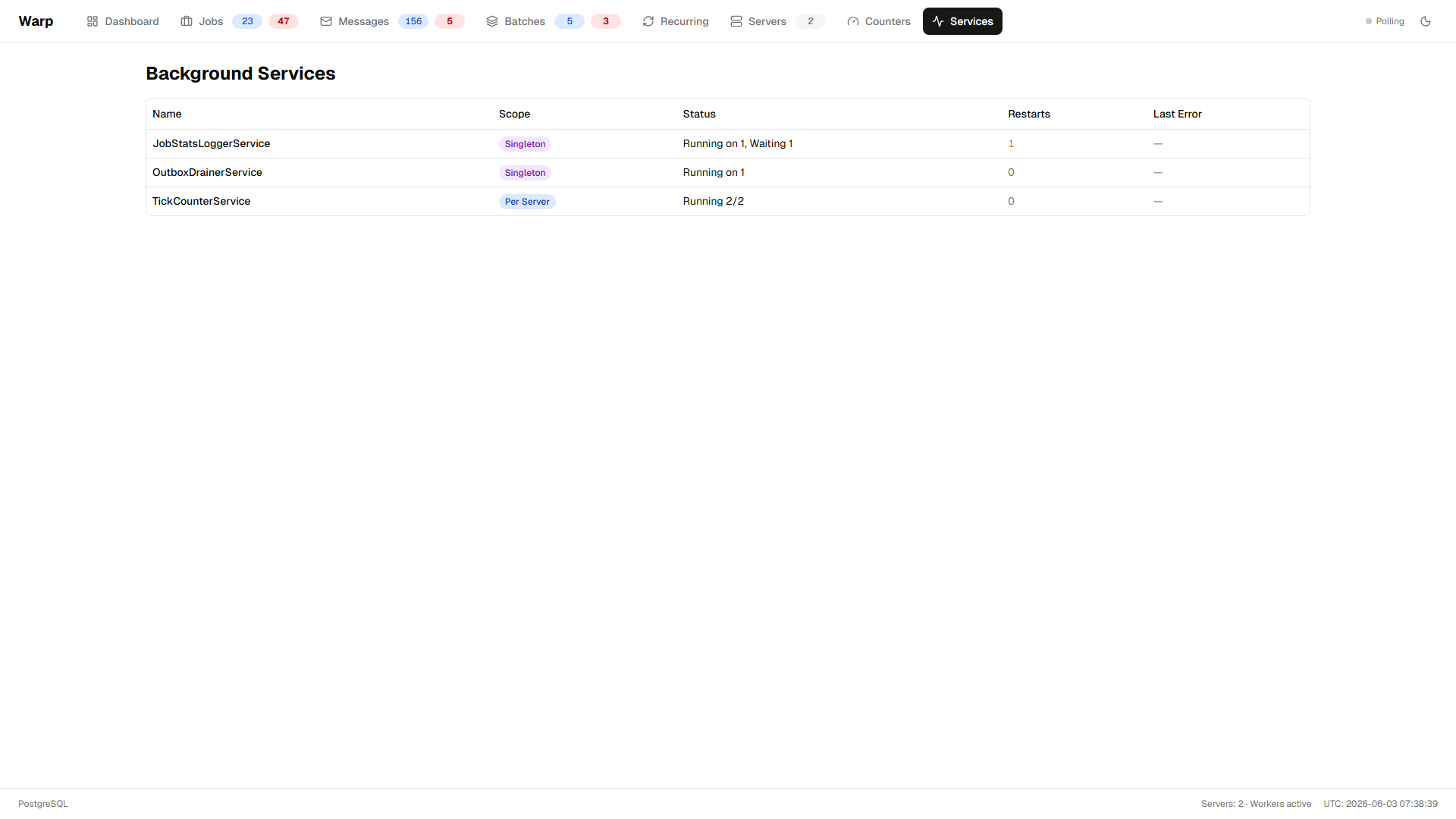 Background services list