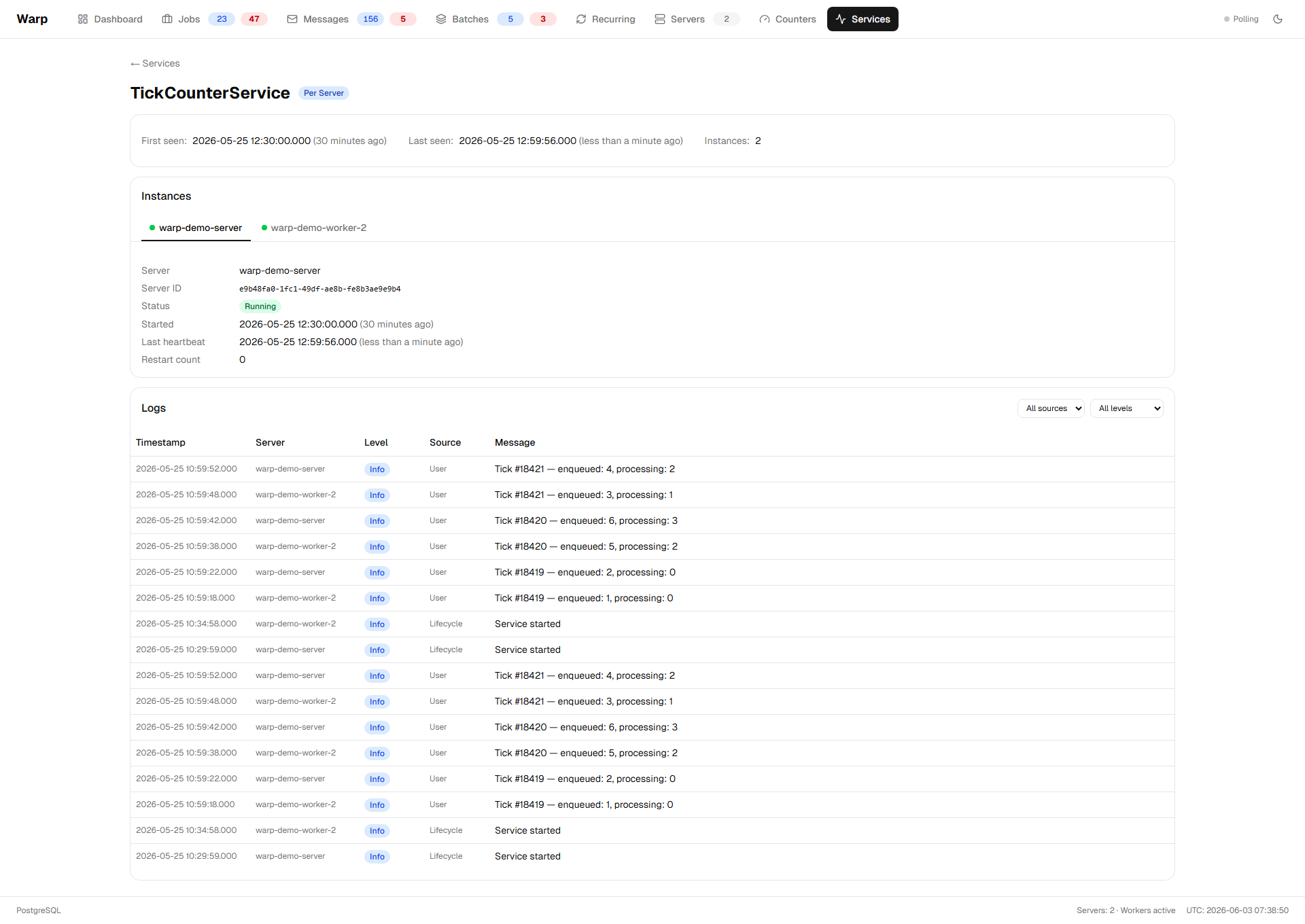 Per-server background service detail with multiple instances